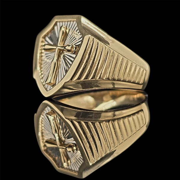 18KT Engraved Cross Gold Signet Ring