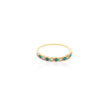 Carly 14K Yellow Gold Diamond and Turquoise Dotted Ring (GR-14-1000)