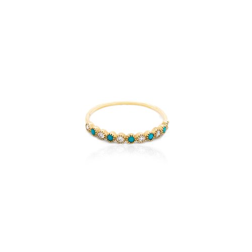 Carly 14K Yellow Gold Diamond and Turquoise Dotted Ring (GR-14-1000)