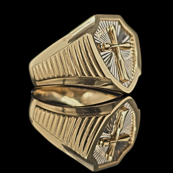 18KT Engraved Cross Gold Signet Ring