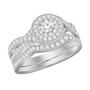 LADIES BRIDAL RING SET 3/4 CT ROUND DIAMOND 14K WHITE GOLD