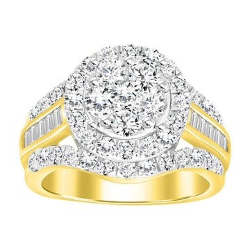 2.00CT Round Diamond Cluster Double Frame Gold Ring