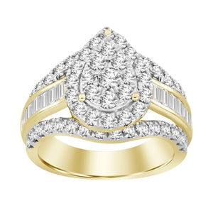 LADIES RING 2 CT ROUND/BAGUETTE DIAMOND 10K YELLOW GOLD