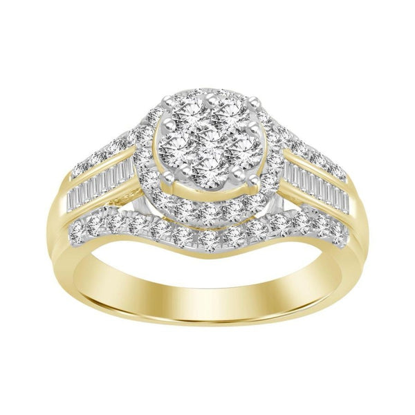 1.00CT Round Diamond Cluster Double Frame Gold Ring