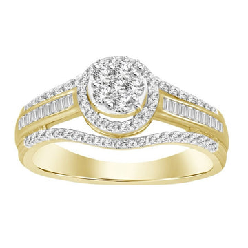 0.50CT Round Diamond Cluster Double Frame Gold Ring