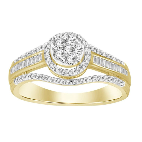 0.50CT Round Diamond Cluster Double Frame Gold Ring