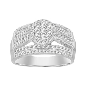 LADIES RING 1 CT ROUND DIAMOND 10K WHITE GOLD