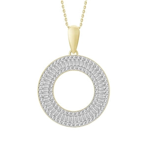 LADIES PENDANT 1/2 CT ROUND/BAGUETTE DIAMOND 10K YELLOW GOLD (CHAIN NOT INCLUDED)