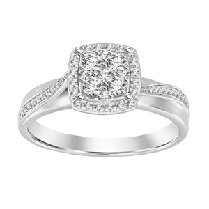 LADIES RING 1/4 CT ROUND DIAMOND 10K WHITE GOLD