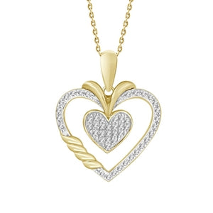 LADIES HEART PENDANT 1/6 CT ROUND DIAMOND 10K YELLOW GOLD (CHAIN INCLUDED)