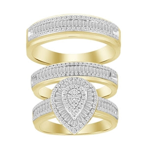 LADIES TRIO SET 1 CT ROUND/BAGUETTE DIAMOND 10K YELLOW GOLD
