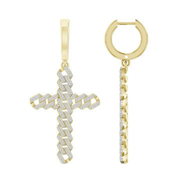 Yellow Gold Chain Cross Dangle Earrings