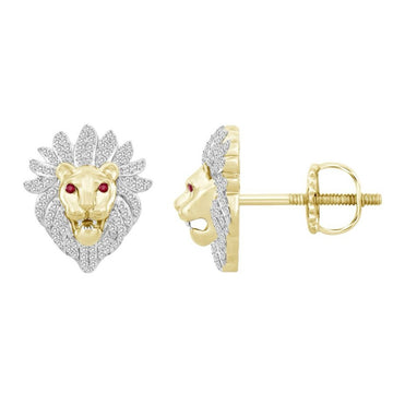 Men’s Red Eye Lion Stud Earrings