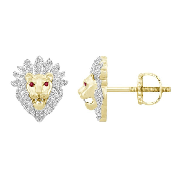 Men’s Red Eye Lion Stud Earrings