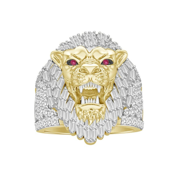 Gold Ruby Eye Lion Head Ring