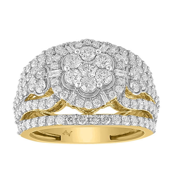 2.00CT Golden Floral Diamond Ring