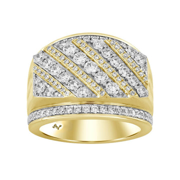Elevated Row Diagonal Diamond Gold Ring