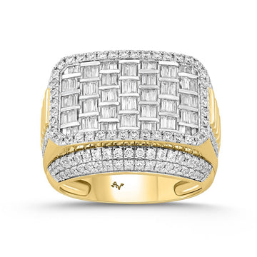 Mens Rectangular Raised Row Gold Ring