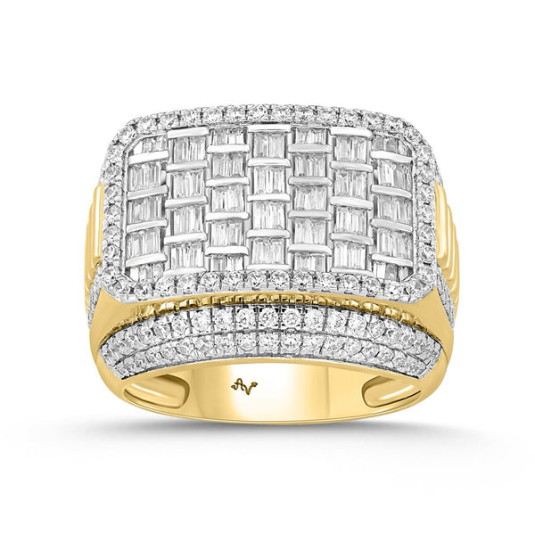 Mens Rectangular Raised Row Gold Ring