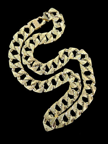 10k solid curb link chain double-sided diamond cut 24” long, 16mm wide, 90.7g