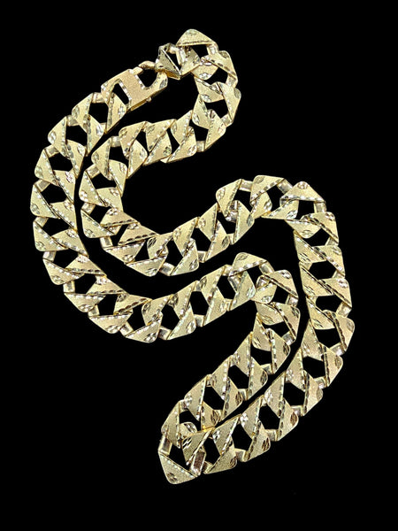 10k solid curb link chain double-sided diamond cut 24” long, 16mm wide, 90.7g