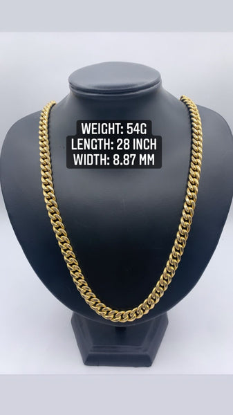 10kt 28Inch Gold Miami Cuban Link Dbl Box Clasp Chain.