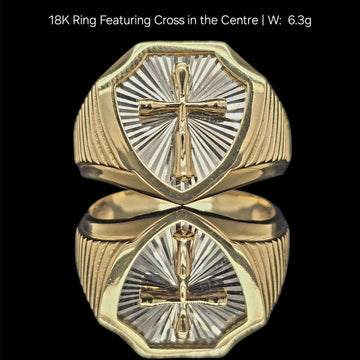 18KT Engraved Cross Gold Signet Ring