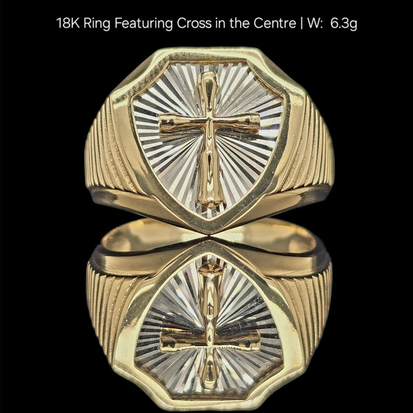 18KT Engraved Cross Gold Signet Ring