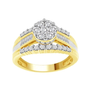 LADIES RING 1 CT ROUND/BAGUETTE DIAMOND 10K YELLOW GOLD