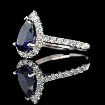 Sapphire Teardrop White Gold Ring
