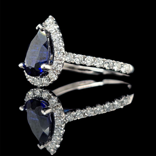 Sapphire Teardrop White Gold Ring