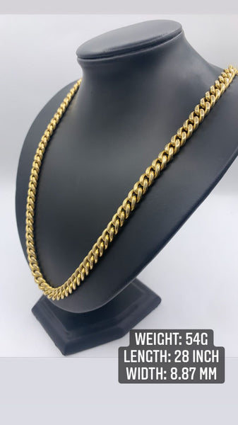 10kt 28Inch Gold Miami Cuban Link Dbl Box Clasp Chain.