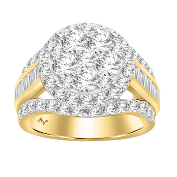 3.00CT Round Diamond Cluster Double Frame Gold Ring