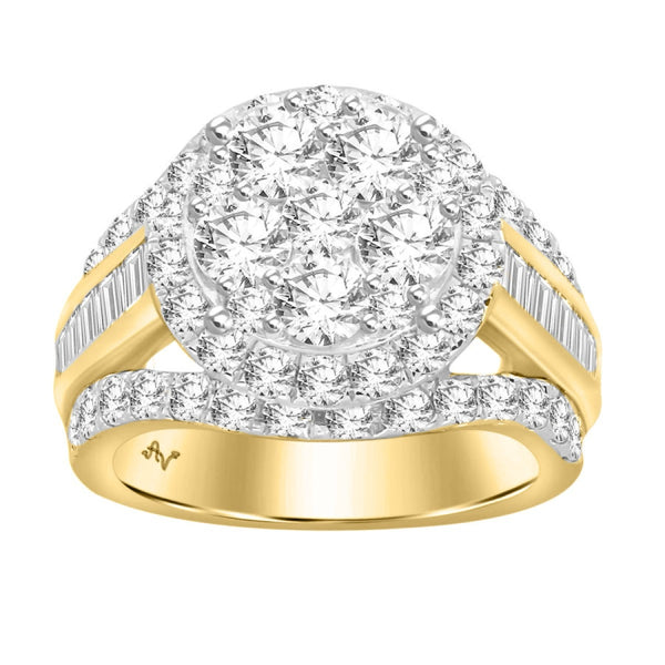 3.00CT Round Diamond Cluster Double Frame Gold Ring