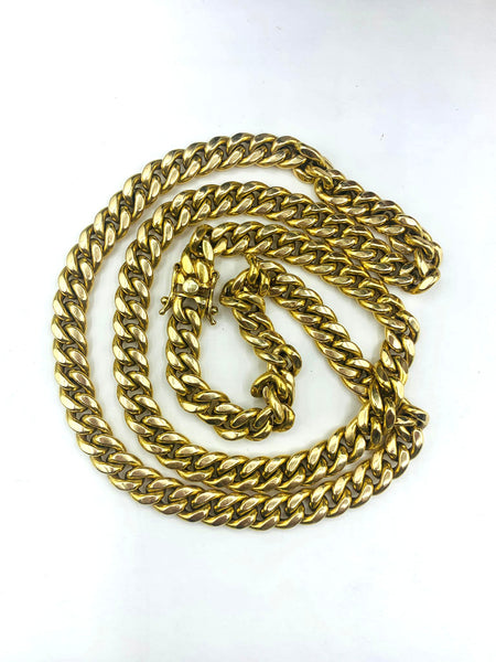 10kt 28Inch Gold Miami Cuban Link Dbl Box Clasp Chain.