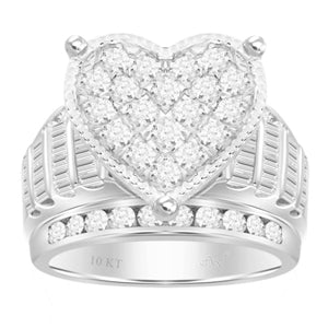 LADIES RING 3 CT ROUND/BAGUETTE DIAMOND 10K WHITE GOLD