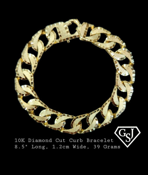 10kt Gold Mens Diamond Cut Bracelet