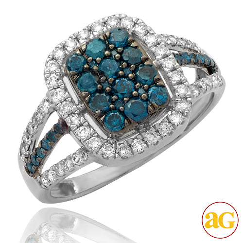 14KW 1.00CTW BLUE AND WHITE  DIAMOND RECTANGLE CLU