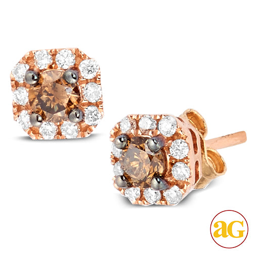 14KR 0.50CTW CHAMPAGNE AND WHITE DIAMOND EARRING S