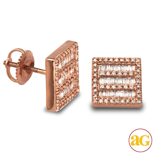 14KR 0.50CTW BAGUETTE DIAMOND SQUARE SHAPED EARRIN