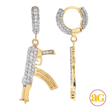 14KY 1.00CTW DIAMOND HUGGIES WITH DANGLIING UZI