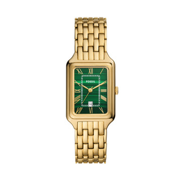 Fossil Ladies Gold Watch Green Dial Date