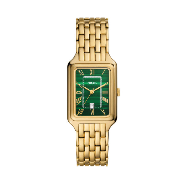 Fossil Ladies Gold Watch Green Dial Date