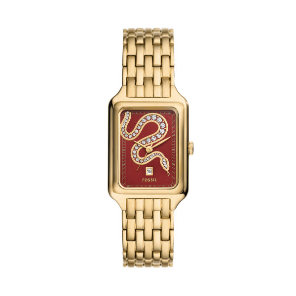 Fossil Ladies Gold and Red SNAKE Tank Watch