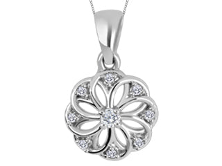 Flower Diamond 10K White Gold Womens Pendant FIG2842P02