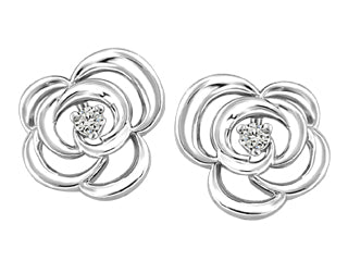 Rose Design 10K White Gold Ladies Earring G2077E/E