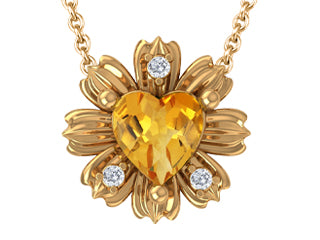 Heart Sunflower Diamond Citrine Pendant G3107P/CT