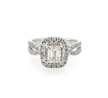 Emerald Cushion Halo Engagement Ring