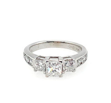 Pre-Owned Three-Stone Princess Cut 14K White Gold Ring