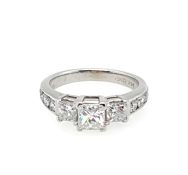 Pre-Owned Three-Stone Princess Cut 14K White Gold Ring
